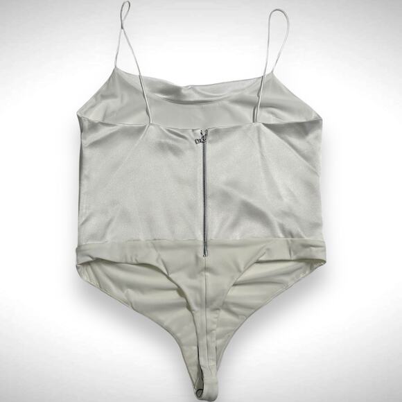 Alice + Olivia Size XL Classic Harmon Cami Strap Bodysuit White Satin Minimalist - Picture 6 of 11